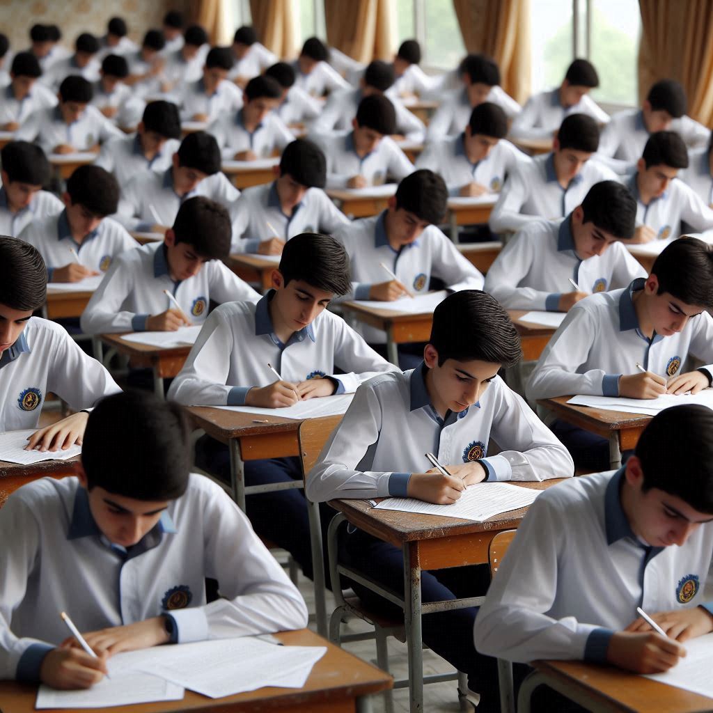 اهمیت علوم کلاس سوم _ پسران کلاس نهم در حال آزمون دادن