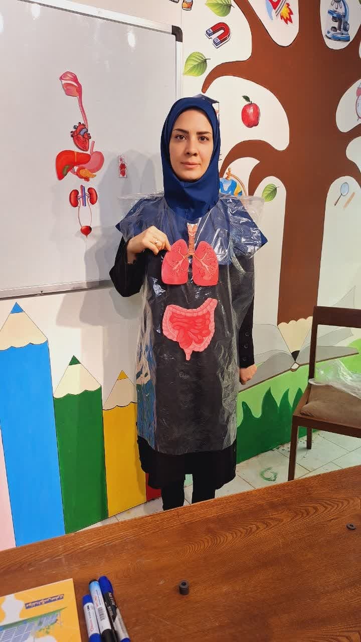  کمک درسی اندام های داخلی بدن روی لباس معلم 